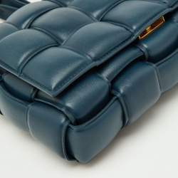 Pre Owned Bottega Veneta Teal Blue Leather Cassette Padded Shoulder Bag