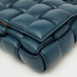 Pre Owned Bottega Veneta Teal Blue Leather Cassette Padded Shoulder Bag