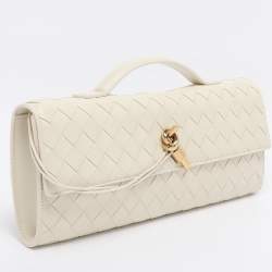 Pre Owned Bottega Veneta White Intrecciato Leather Andiamo Clutch