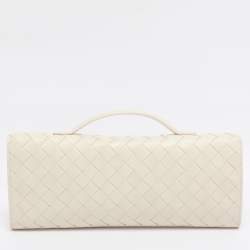 Pre Owned Bottega Veneta White Intrecciato Leather Andiamo Clutch