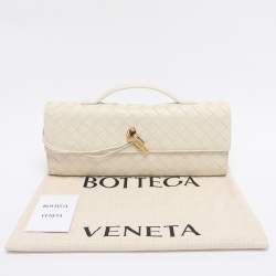 Pre Owned Bottega Veneta White Intrecciato Leather Andiamo Clutch