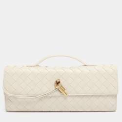 Pre Owned Bottega Veneta White Intrecciato Leather Andiamo Clutch