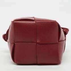 Pre Owned Bottega Veneta Red Intreccio Leather Mini Cassette Bucket Bag