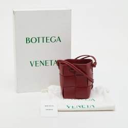 Pre Owned Bottega Veneta Red Intreccio Leather Mini Cassette Bucket Bag