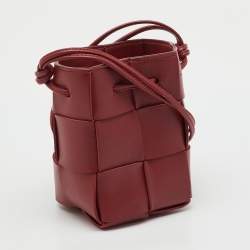 Pre Owned Bottega Veneta Red Intreccio Leather Mini Cassette Bucket Bag