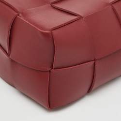 Pre Owned Bottega Veneta Red Intreccio Leather Mini Cassette Bucket Bag