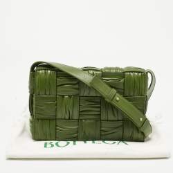 Pre Owned Bottega Veneta Green Plisse Intreccio Leather Cassette Shoulder Bag