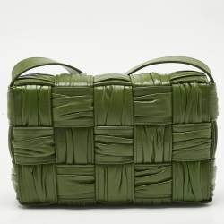 Pre Owned Bottega Veneta Green Plisse Intreccio Leather Cassette Shoulder Bag