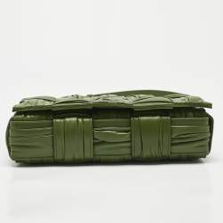 Pre Owned Bottega Veneta Green Plisse Intreccio Leather Cassette Shoulder Bag