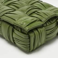 Pre Owned Bottega Veneta Green Plisse Intreccio Leather Cassette Shoulder Bag