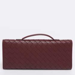 Pre Owned Bottega Veneta Burgundy Intrecciato Leather Medium Andiamo Clutch