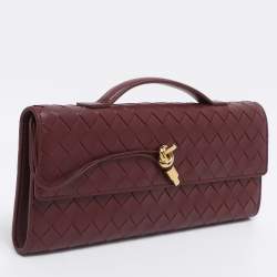 Pre Owned Bottega Veneta Burgundy Intrecciato Leather Medium Andiamo Clutch