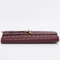 Pre Owned Bottega Veneta Burgundy Intrecciato Leather Medium Andiamo Clutch