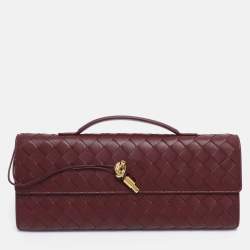 Pre Owned Bottega Veneta Burgundy Intrecciato Leather Medium Andiamo Clutch
