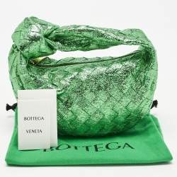 Pre Owned Bottega Veneta Metallic Green Intrecciato Leather Mini Jodie Hobo