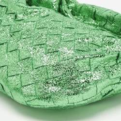 Pre Owned Bottega Veneta Metallic Green Intrecciato Leather Mini Jodie Hobo