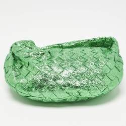 Pre Owned Bottega Veneta Metallic Green Intrecciato Leather Mini Jodie Hobo