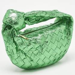 Pre Owned Bottega Veneta Metallic Green Intrecciato Leather Mini Jodie Hobo
