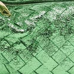 Pre Owned Bottega Veneta Metallic Green Intrecciato Leather Mini Jodie Hobo