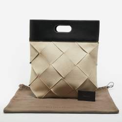 Pre Owned Bottega Veneta Beige/Black Intrecciato Canvas and Leather Slip Tote