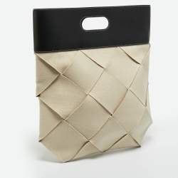 Pre Owned Bottega Veneta Beige/Black Intrecciato Canvas and Leather Slip Tote