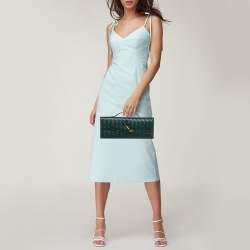 Pre Owned Bottega Veneta Green Intrecciato Leather Medium Andiamo Clutch
