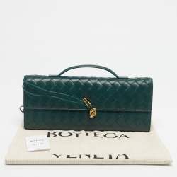 Pre Owned Bottega Veneta Green Intrecciato Leather Medium Andiamo Clutch