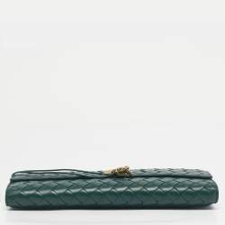 Pre Owned Bottega Veneta Green Intrecciato Leather Medium Andiamo Clutch