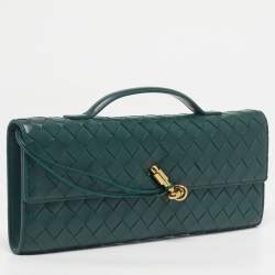 Pre Owned Bottega Veneta Green Intrecciato Leather Medium Andiamo Clutch
