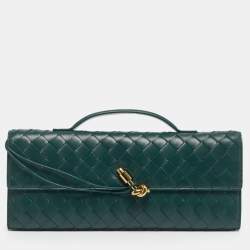 Pre Owned Bottega Veneta Green Intrecciato Leather Medium Andiamo Clutch