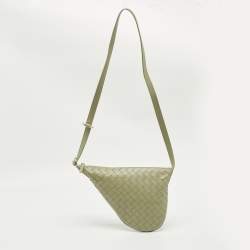 Pre Owned Bottega Veneta Travertine Intrecciato Leather Small Virgule Bag