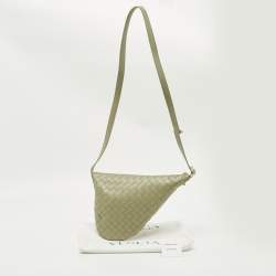 Pre Owned Bottega Veneta Travertine Intrecciato Leather Small Virgule Bag