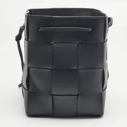 Pre Owned Bottega Veneta Navy Blue Intrecciato Leather Small Cassette Bucket Bag