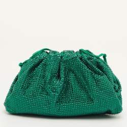 مملوكة مسبقًا حقيبة كلتش بوتيغا فينيتا ذا بوش صغیرة ساتان أخضر بحجر الراين