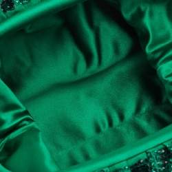 مملوكة مسبقًا حقيبة كلتش بوتيغا فينيتا ذا بوش صغیرة ساتان أخضر بحجر الراين