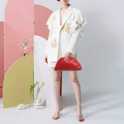 مملوكة مسبقًا حقيبة كلتش بوتيغا فينيتا بوش كلاسيكية جلد إنتريشياتو أحمر