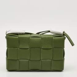 Pre Owned Bottega Veneta Cassette Medium Green Intrecciato Leather Shoulder Bag