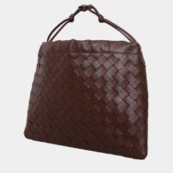 مملوكة مسبقًا Bottega Veneta Brown Leather Intrecciato Drawstring Clutch