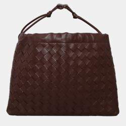 Pre Owned Bottega Veneta Brown Leather Intrecciato Drawstring Clutch