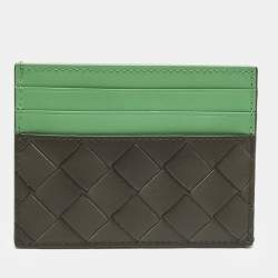 مملوكة مسبقًا Bottega Veneta Green/Olive Green Intrecciato Leather Card Holder
