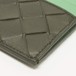 Pre Owned Bottega Veneta Green/Olive Green Intrecciato Leather Card Holder