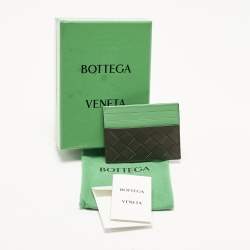 Pre Owned Bottega Veneta Green/Olive Green Intrecciato Leather Card Holder