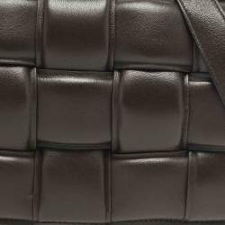 Pre Owned Bottega Veneta Cassette Brown Padded Intreccio Leather Shoulder Bag