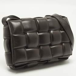 Pre Owned Bottega Veneta Cassette Brown Padded Intreccio Leather Shoulder Bag