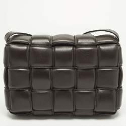 Pre Owned Bottega Veneta Cassette Brown Padded Intreccio Leather Shoulder Bag
