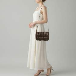 Pre Owned Bottega Veneta Cassette Brown Padded Intreccio Leather Shoulder Bag