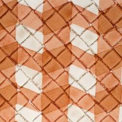 Pre Owned Bottega Veneta Orange/White Intrecciato Leather Zip Around Wallet 