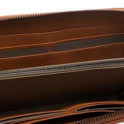 Pre Owned Bottega Veneta Orange/White Intrecciato Leather Zip Around Wallet 
