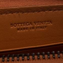 Pre Owned Bottega Veneta Orange/White Intrecciato Leather Zip Around Wallet 