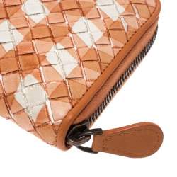 Pre Owned Bottega Veneta Orange/White Intrecciato Leather Zip Around Wallet 